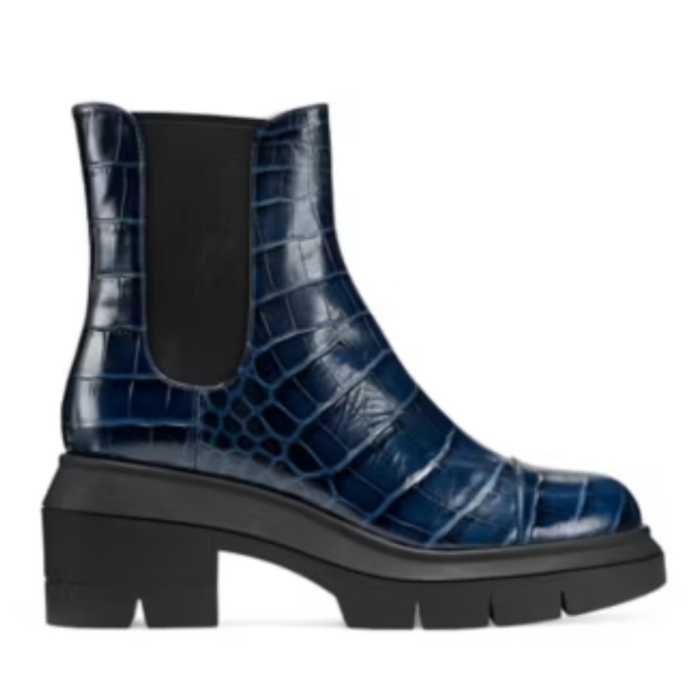 Stuart Weitzman Blue Croc-Embossed Ankle Boots